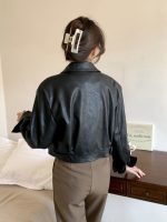 European Style Lapel Short PU Leather Jacket for Women - Petite Fit, Street Style - Image 14