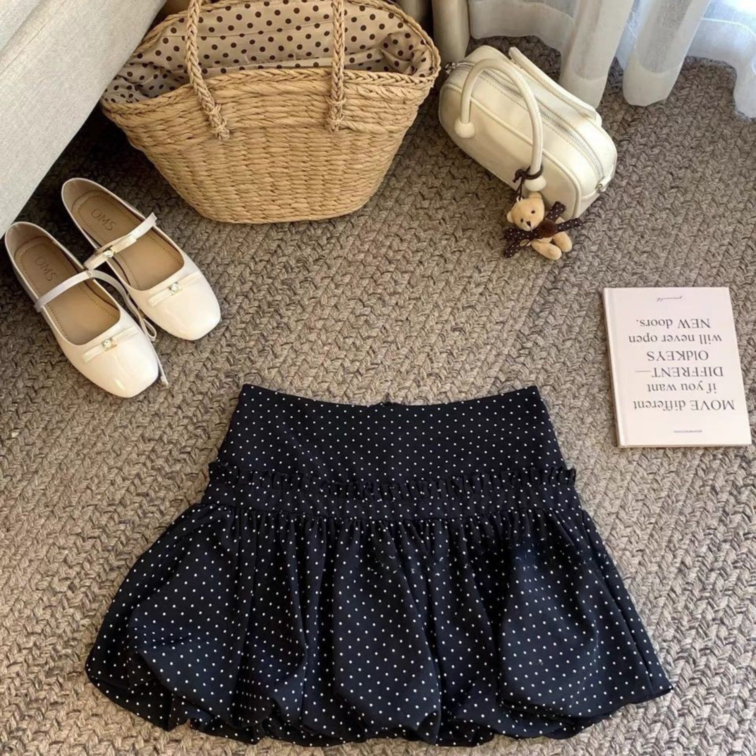 Untitled design Korean Polka Dot Bubble Hem A-Line Mini Skirt - Image 1