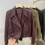 European Style Lapel Short PU Leather Jacket for Women - Petite Fit, Street Style - Image 3
