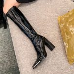 Glossy Square-Toe Knee-High Boots – Slim Fit Patent Leather Boots - Image 13