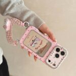Cute Pink Kitty Card Holder iPhone Case | Electroplated Silver Protective Cover - Image 6