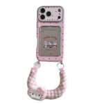 Cute Pink Kitty Card Holder iPhone Case | Electroplated Silver Protective Cover - Image 3