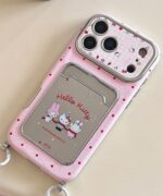 Cute Pink Kitty Card Holder iPhone Case | Electroplated Silver Protective Cover - Image 5