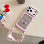 Cute Pink Kitty Card Holder iPhone Case | Electroplated Silver Protective Cover