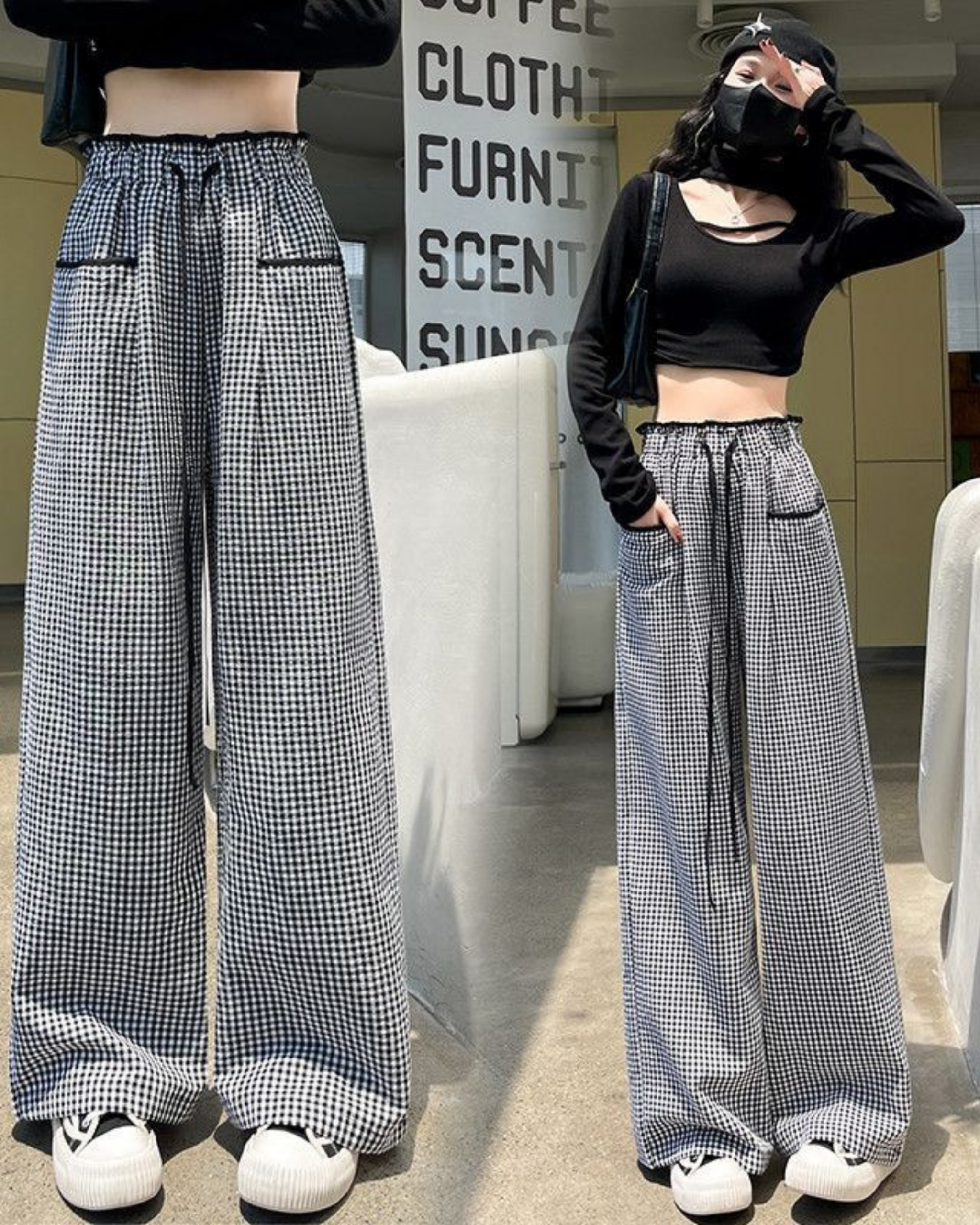 Untitled design (11) High Waist Plaid Wide Leg Pants - Image 1
