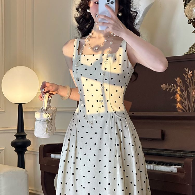 Main Images1 Elegant French Vintage Polka Dot Maxi Dress - Image 1