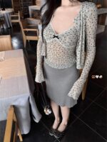 Polka Dot Bow V-Neck Crop Cami & High-Waist Bodycon Skirt Set