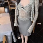 Polka Dot Bow V-Neck Crop Cami & High-Waist Bodycon Skirt Set