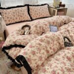 Floral Washed 4-Piece Princess Bedding Set with Lace Trim