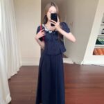 Lace Sleeve Top & A-Line Maxi Skirt Co-Ord Set