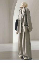 Plus Size Striped Blazer & Wide-Leg Pants Set