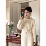 Pearl Collar White Knit Top & Skirt Set - Image 3