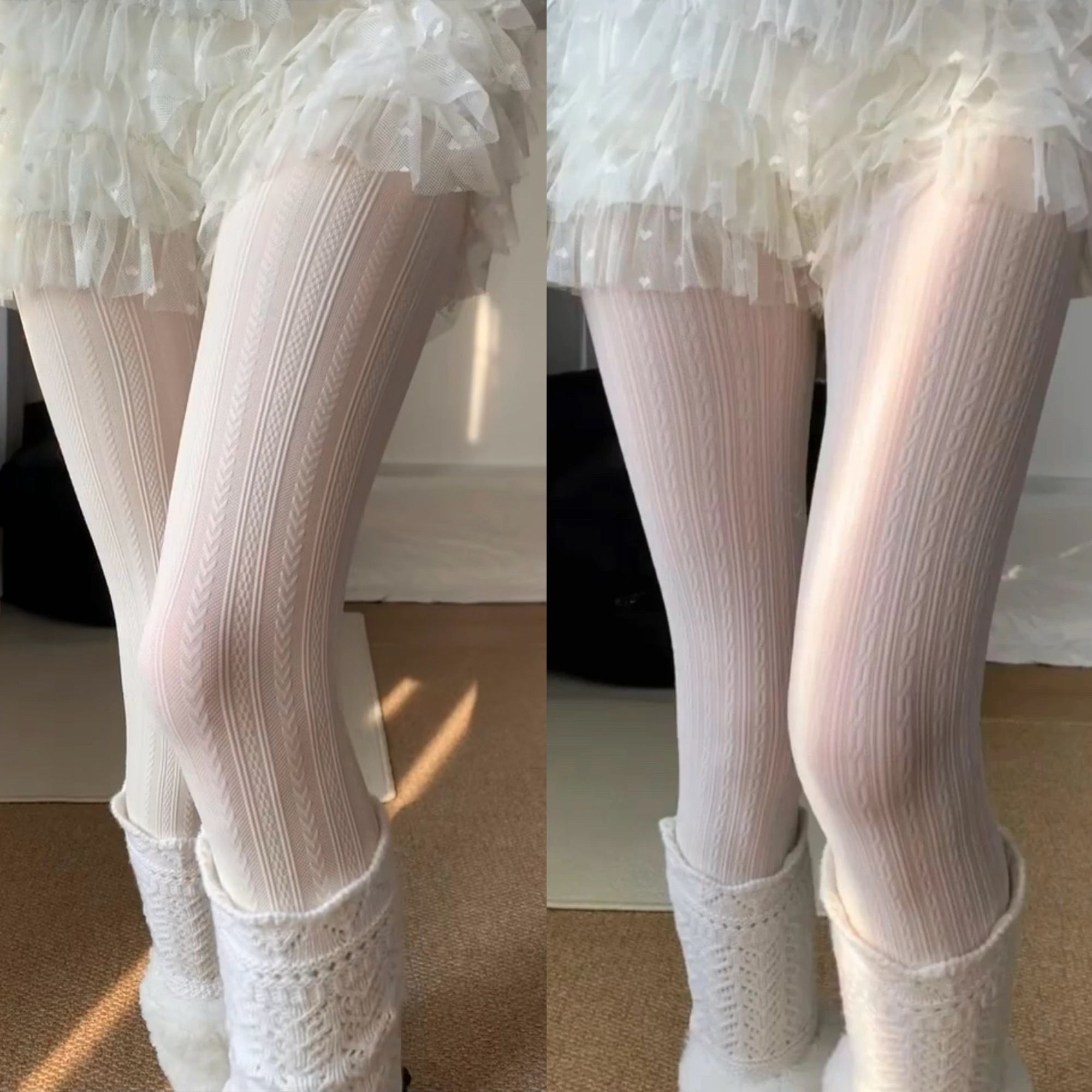 Main Images12 Milky White Cable Knit Sheer Tights - Image 1