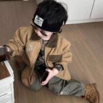 Boys Color Block Letter Print Turn-Down Collar Jacket - Image 4
