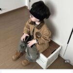 Boys Color Block Letter Print Turn-Down Collar Jacket - Image 5