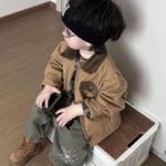 Boys Color Block Letter Print Turn-Down Collar Jacket