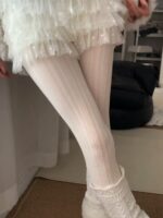 Milky White Cable Knit Sheer Tights - Image 10