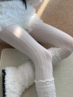 Milky White Cable Knit Sheer Tights - Image 11