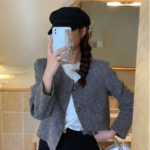 Korean Chic Tweed Style Long Sleeve Cropped Jacket - Image 3