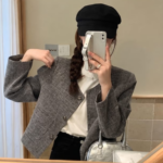 Korean Chic Tweed Style Long Sleeve Cropped Jacket