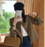 Korean Chic Tweed Style Long Sleeve Cropped Jacket - Image 6
