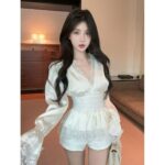 Satin Lace V-Neck Slim-Fit Blouse - Image 5