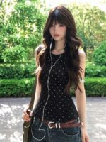 Polka Dot Backless Tie-Up Tank Top - Image 4