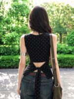 Polka Dot Backless Tie-Up Tank Top - Image 3