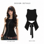 Polka Dot Backless Tie-Up Tank Top