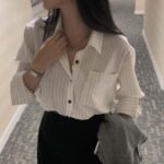 Retro Korean Striped Oversized Long Sleeve Shirt - Image 12