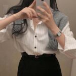 Retro Korean Striped Oversized Long Sleeve Shirt - Image 11