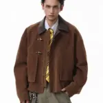 Men’s Boxy Barn Jacket with Leather Collar & Utility Pockets