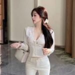 V-Neck Lace Satin Slim-Fit Crop Top - Image 12