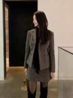 Houndstooth Double-Breasted Blazer & Skirt Set - Image 3