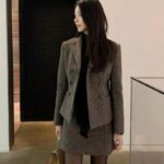 Houndstooth Double-Breasted Blazer & Skirt Set
