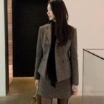 Houndstooth Double-Breasted Blazer & Skirt Set