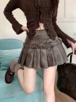 Women's PU Leather Pleated A-Line Mini Skirt - Image 8