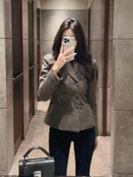 Houndstooth Double-Breasted Blazer & Skirt Set - Image 5