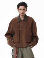 Men’s Boxy Barn Jacket with Leather Collar & Utility Pockets - Image 7