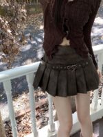 Women's PU Leather Pleated A-Line Mini Skirt - Image 6