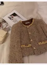 Golden Tweed Sequin Skirt Suit Set - Image 5