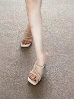 Square-Toe Rhinestone High Heel Mule - Image 5