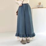 Lace Trim Elastic Waist Denim Casual Pants - Image 6