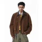 Men’s Boxy Barn Jacket with Leather Collar & Utility Pockets - Image 3