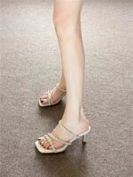 Square-Toe Rhinestone High Heel Mule - Image 6