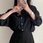 Retro Korean Striped Oversized Long Sleeve Shirt