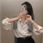 Retro Korean Striped Oversized Long Sleeve Shirt - Image 17