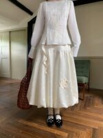 Embroidered High-Waist Puff Midi Skirt - Image 2
