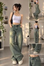 Vintage Green Wash Baggy Fit Jeans