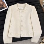 White Embroidered Round Neck Tweed Jacket